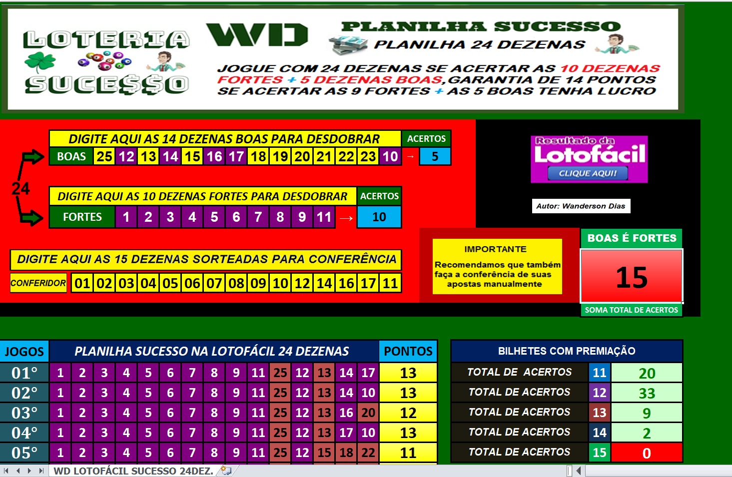 Planilha Sucesso Dezenas Viver Top Sucesso